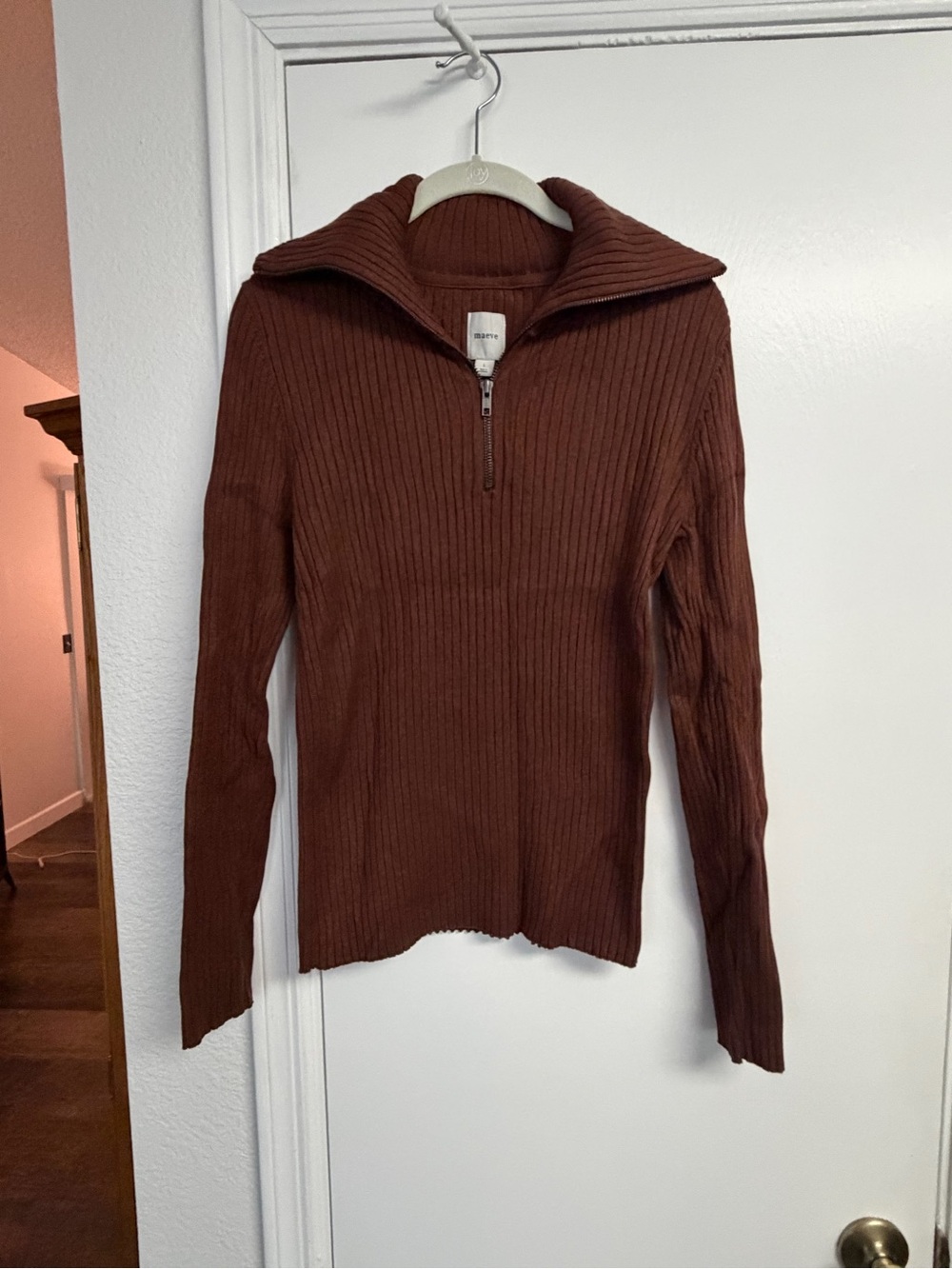 Anthropologie Maeve Fitted Half-Zip Ribbed Sweater